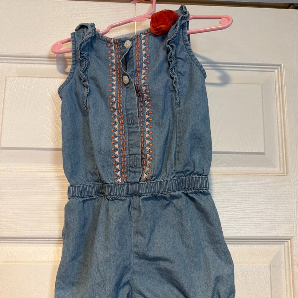 Gymboree 3T Denim Romper with Aztec Design Short Sleeve